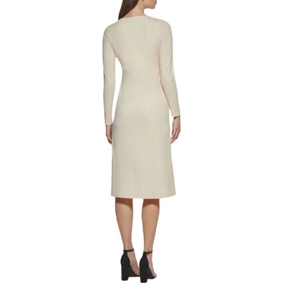 Kensie Dress Women's Cream V-Neck Long-Sleeve A-Line Midi Dress Size XS NWT - Picture 3 of 12